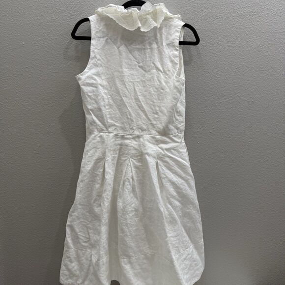 Lauren Ralph Lauren Dress Size 10 White Linen Ruffle Sleeveless Lined - Picture 4 of 6